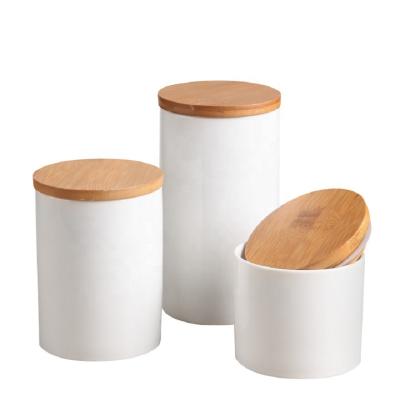 China Household CLASSIC Kitchen Ceramic Food Airtight Cans Grain Food Storage Cans Tea Cans Sealed Bamboo Lids for sale