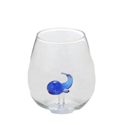 China Hotsale Antique Factory Custom Amazon Cute Colorful Animal Inside Glass Cup Shape Single Wall Glass Cup for sale