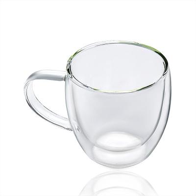 China 2022 minimalist new arrive cheapest 250ml egg shape double wall glass mug with handle for sale