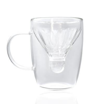 China 2022 Amazon Disposable Hot Sale 150ml Double Wall Glass Cup With Badminton Ball Shape Inside Glass Cup With Handle for sale