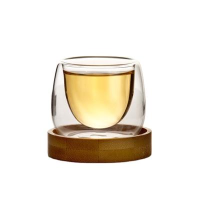 China Minimalist 80ml Double Wall Glass Mug With Bamboo Base for sale