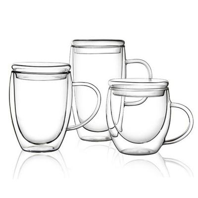 China 250ml , 350ml 450ml Double Wall Sustainable Glass Cup With Glass Lid And Bamboo Lid for sale