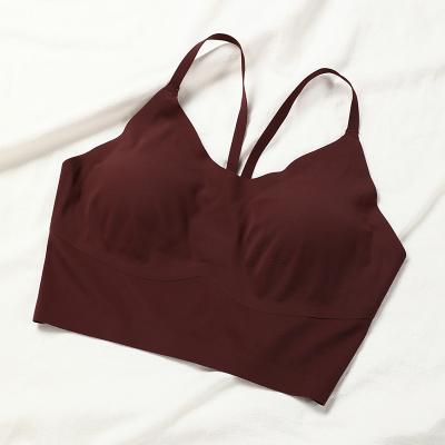 China Seamless Gathering Antibacterial Underwear Women's All-in-one Fitness Camisole Sports External Wear With Back Chest Pad Yoga Bra The Beautiful for sale