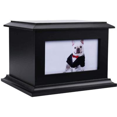 China New customized peliharaan hewan viable peti mati enough vintage black animal wood pet funeral urn with photo view pet caskets for sale