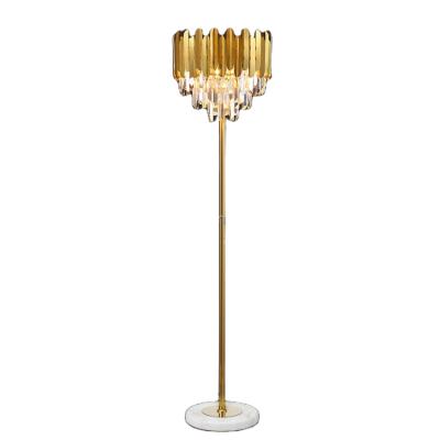 China Modern hotel funky luxury gold double layers light stand with white marble base led k9 crystal floor lamp for living room for sale