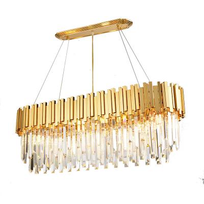 China Modern Metal Modern Rectangle Gold Crystal Pendant Lighting Chandelier For Dining Room for sale