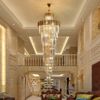 China Large Modern Luxury Indoor Gold Round Stairwell Round Staircase Lighting Crystal Chandeliers Pendant Lights for Hotel Lobby Staircase for sale