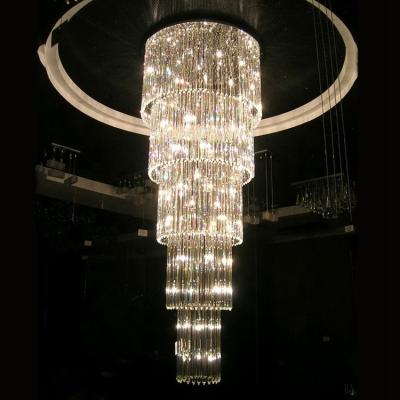 China Modern Modern Round Luxury Crystal Pendant Lighting Stainless Steel Stairs Chandelier Crystal for sale