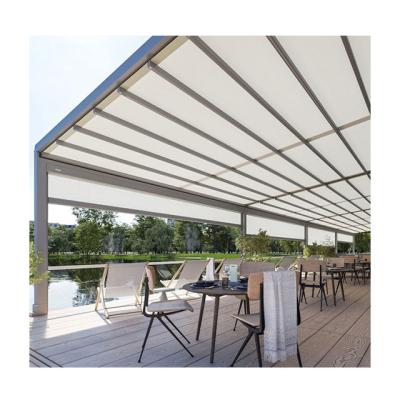 China Large Outdoor Multi Purpose Windproof Fabric Retractable PVC Coated Patio Sunshade Awning for sale