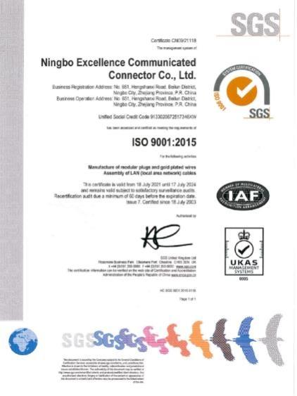 ISO9001 - Ningbo Excellence Communicated Connector Co., Ltd.