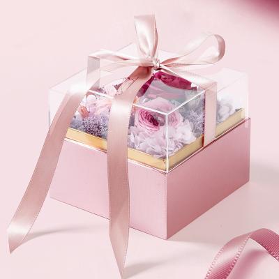 China Recyclable Flower Box Valentine's Day Flower Gift Box Transparent Acrylic Eternal Flowers Rose Bouquet Gift Box for sale