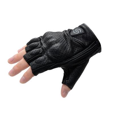 China Short Half Finger Cycling Waterproof Men Leather Motorcycle Leather Gloves for sale