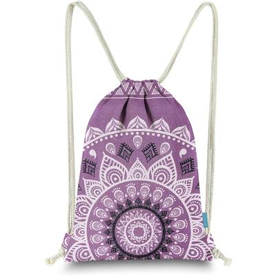 China Waterproof Custom Mandala Style Fashion Canvas Beach Bag Drawstring Backpack Outdoor Bag for sale