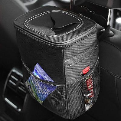 China Car Back Seat Waterproof Wholesale Trash Can Organizer Portable Waterproof Trash Can With Lid And Storage Pockets for sale