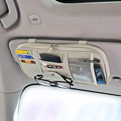 China PU Card Holder Car Accessories Automobile Sunglasses Storage Pocket Waterproof Leather Holder for Car Sun Visor Organizer for sale