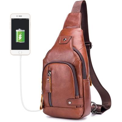 China High Quality Custom Genuine Leather Men's Universal Sling Bag Travel Trunk Daypacks Bag With USB Port Filling Cross - Body for sale