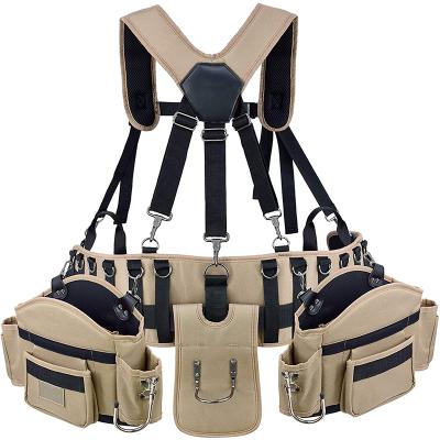 China Professional Hot Selling Adjustable Large Capacity Waist Tool Bag Tool Belt With Suspenders for sale