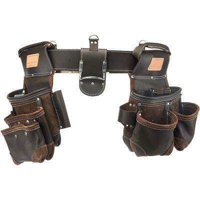 China Large Capacity Multi-pocket Tool Organization Carpenter Electrician's Tool Set Belt Leather Tool Bag for sale