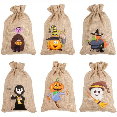 China Wholesale Custom Rope Handle Printing Logo Halloween Burlap Gift Bag Drawstring Wrapping Christmas Halloween Candy Bag for sale