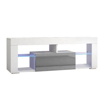 China Home Furniture Smart Modern LED Light Media Console Wooden Tv Stand Cabinet with Tapered Solid Wood Legs for sale