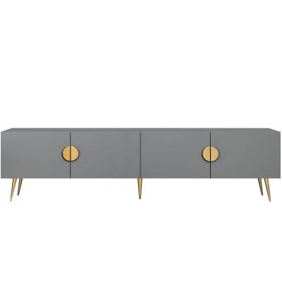 China Modern Furniture Luxury Tv Unit Matt Grey Gold Metal Handle and Legs Tv Cabinet Stand Design for sale