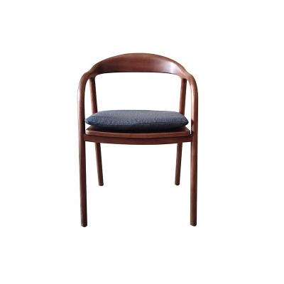 China Mid Century Restaurant Solid ASH Wooden Black Walnut Color Dining Arm Chair with Grey Fabric Removable Cushion Seat for sale