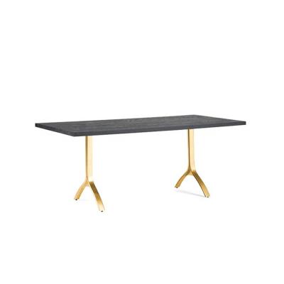 China Modern Simple Gold Stainless Steel Dining Table Leg Large Square Ash Vaneer Wood Top Dining Table en venta