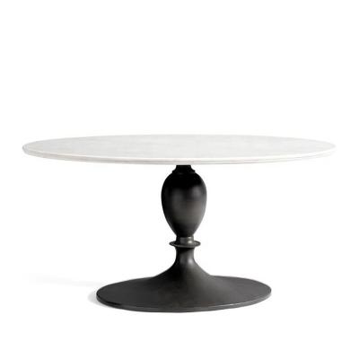 China Modern Unique Black Iron Metal Legs Dinner Table White Marble Stone Top 6 Seater Dining Table for sale