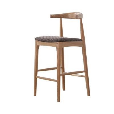 China Modern Restaurant Furniture Solid Wooden Leather or Fabric Cushion Seat Bar Stool With Back And Footrest for sale