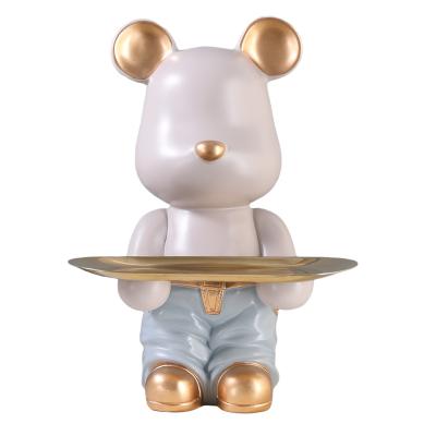 China Modern Creative Light Luxury Home Pendant Key Chain Cosmetics Home Entrance Living Room Porch Piggy Bank Bear Tray Storage Resin Desk Decorums for sale