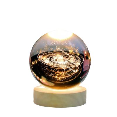 China Creative World Laser Engraving 3D Image Gift Sculpture Keepsake Home Decoration Moon Glass Crystal Ball Led Lamp Bracket Wooden Ornament for sale