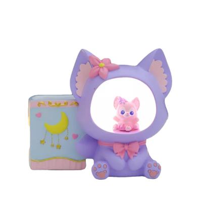 China Pen Holder Girl CIA Cartoon Fox Pen Holder With Lamp Children'S Student Desk To Store Pen Holder Night Lamp Resin Open Ornaments for sale