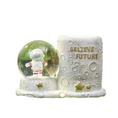 China Crystal Ball Desktop Stationery New Astronaut Decorative Children's Pen Luminous Crystal Ball Pen Holder Creative Gift Battery Holder Pen Holder for sale