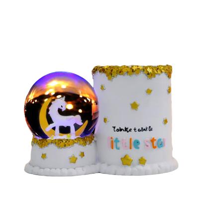 China Creative Luminous Balloon Student Water Cartoon Pen Holder Crystal Ball Unicorn Pencil Holder Moon Storage Box Gift Desktop Ornaments for sale