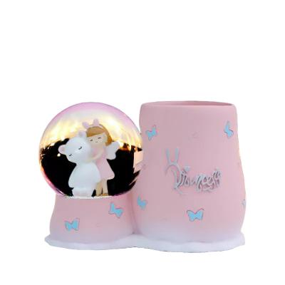 China Pencil Holder Bear Girl New Crystal Ball Pen Holder Luminous Crystal Ball Resin Opens Student Gifts Home Decorations Children for sale