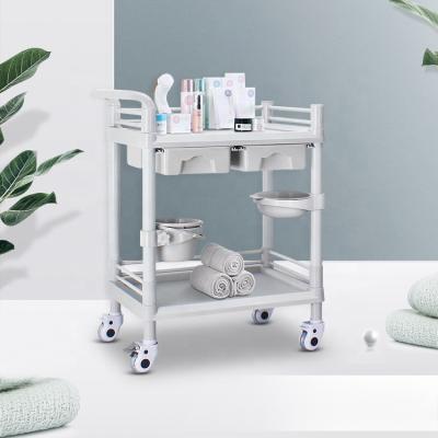 China Durable Premium Medical Salon Trolley Beauty Hospital ABS Plastic Serving Trolley With Luxurious Wheels for sale