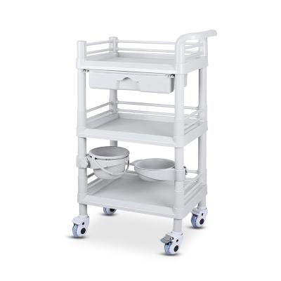 China Durable White ABS Hospital Medical Utility Trolley With Wheels And Drawer for sale