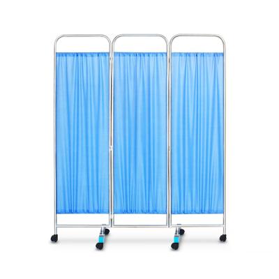 China Thickened Stainless Steel Durable Four Section Folding Ward Medical Privacy Screen With Wheels for sale