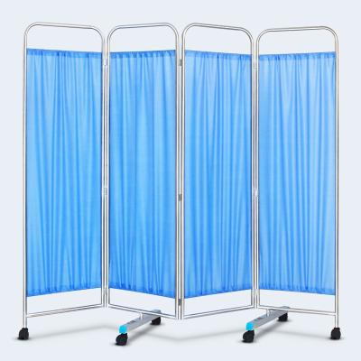 China Portable Premium Thickened Stainless Steel 4 Sections Folding Hospital Screen Room Divider With Wheels for sale