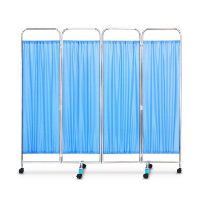 China Portable Stainless Steel Thickened 4 Times Hospital Ward Partition Screen with Wheels for sale