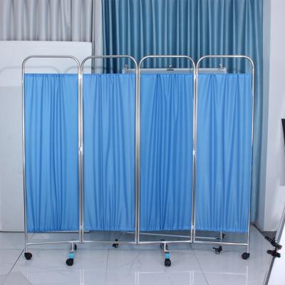 China Traditional Hospital Mobile Premium Folding Ward Screen 4 Fold Privacy Screens With Wheels for sale