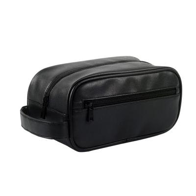 China 2020 Modern Style PU Leather Cosmetic Bag Black Makeup Bag Zipper Cosmetic Bag for sale