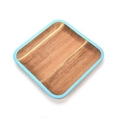 China For Table Mat 9.5 Inch Coffee Table Display Square Natural Acacia Wood Serving Tray for sale