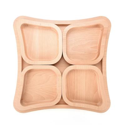 China Sustainable New Style Beech Wood Food Serving Dishes Eco-Friendly Dishes Tray With Four Bowl for sale