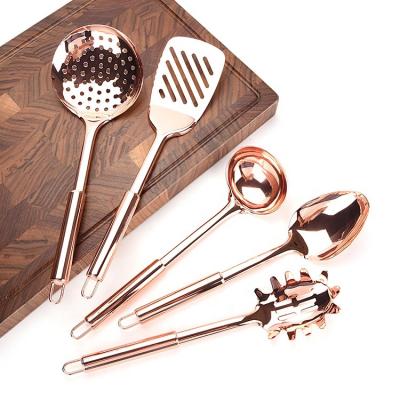 China Rose Golden Color Sustainable 5 Pieces Stainless Steel Kitchen Utensil Set Kitchen Gadgets Cookware Set Cooking Tools For Home for sale