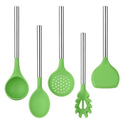 China Top Selling Sustainable Silicone Kitchen Utensils 5-Piece Food Grade Set Stainless Steel Handle Kitchen Tools for sale