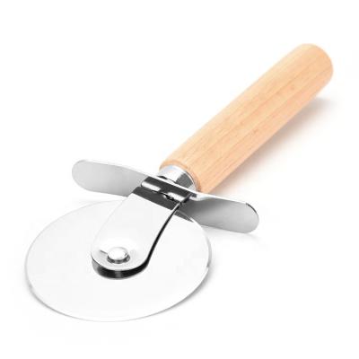 China Sustainable High Quality Stainless Steel Wheel Blade Pizza Cutter Cheese Slicer With Wooden Handle for sale