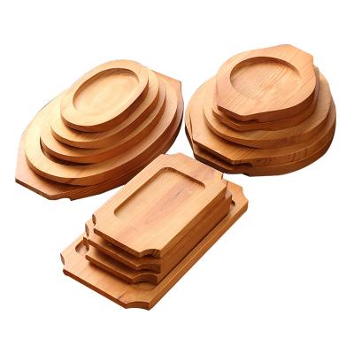 China Eco - Friendly Custom Teppanyaki Steak Serving Trays Oval Wooden Log Trays for sale