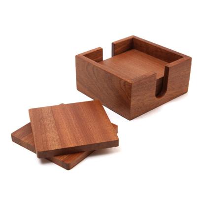 China Sustainable wooden coasters with box holder set for sale