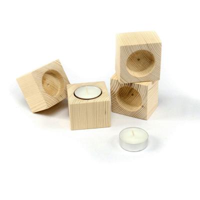 China Home Decoration Unfinished Wooden Candle Holders Tealight Candle Holder Wooden Stand for sale